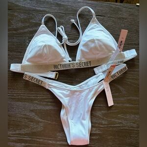 Victoria's Secret White Embellished Logo String Bikini Set - NWT Make An Offer